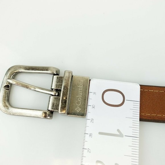 COLUMBIA Belt Men's Leather Brown Classic MEDIUM Work Frame Silver Buckle - Picture 4 of 9